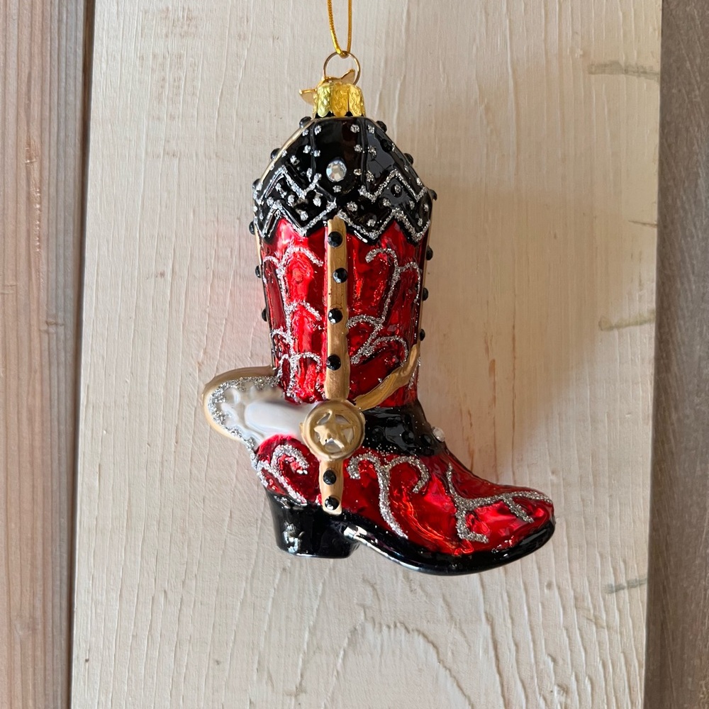 Kurt Adler Red and Black Western Boot Ornament
